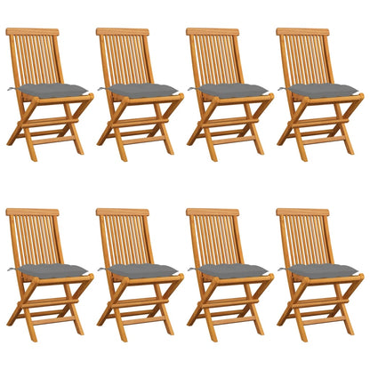 Chaises de jardin et coussins gris lot de 8 Bois de teck massif