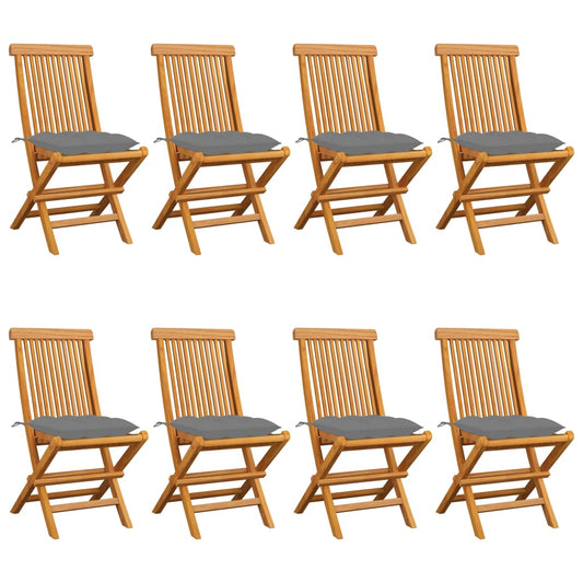 Chaises de jardin et coussins gris lot de 8 Bois de teck massif