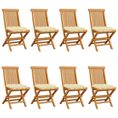 Chaises de jardin et coussins blanc crème lot de 8 Teck massif