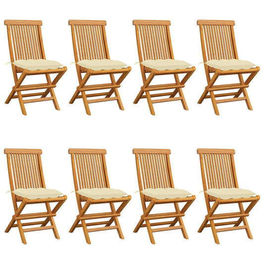 Chaises de jardin et coussins blanc crème lot de 8 Teck massif