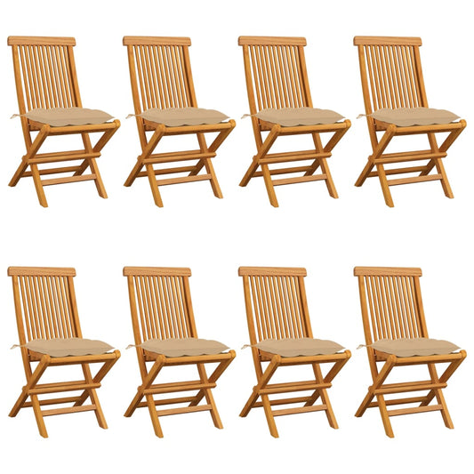 Chaises de jardin et coussins beige lot de 8 Bois teck massif