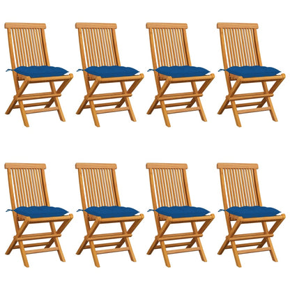 Chaises de jardin et coussins bleu lot de 8 Bois de teck massif