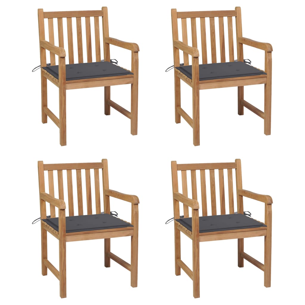 Chaises de jardin lot de 4 avec coussins anthracite Teck solide