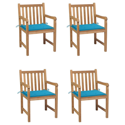 Chaises de jardin lot de 4 et coussins bleu Bois de teck solide