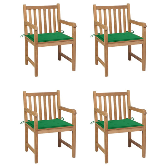 Chaises de jardin lot de 4 et coussins vert Bois de teck solide