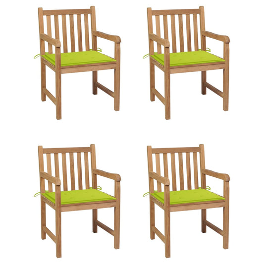 Chaises de jardin lot de 4 avec coussins vert vif Bois de teck