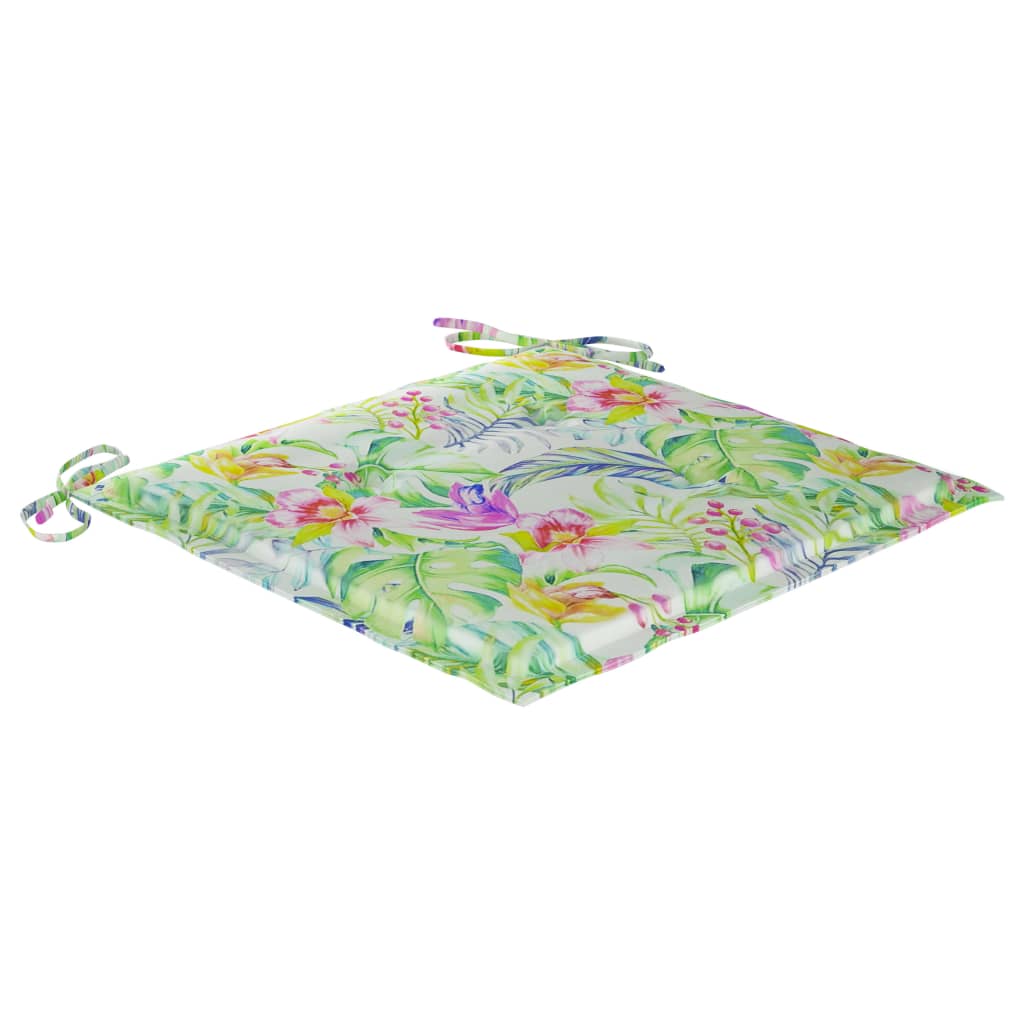 Chaises de jardin lot de 4 avec coussins motif feuilles Teck