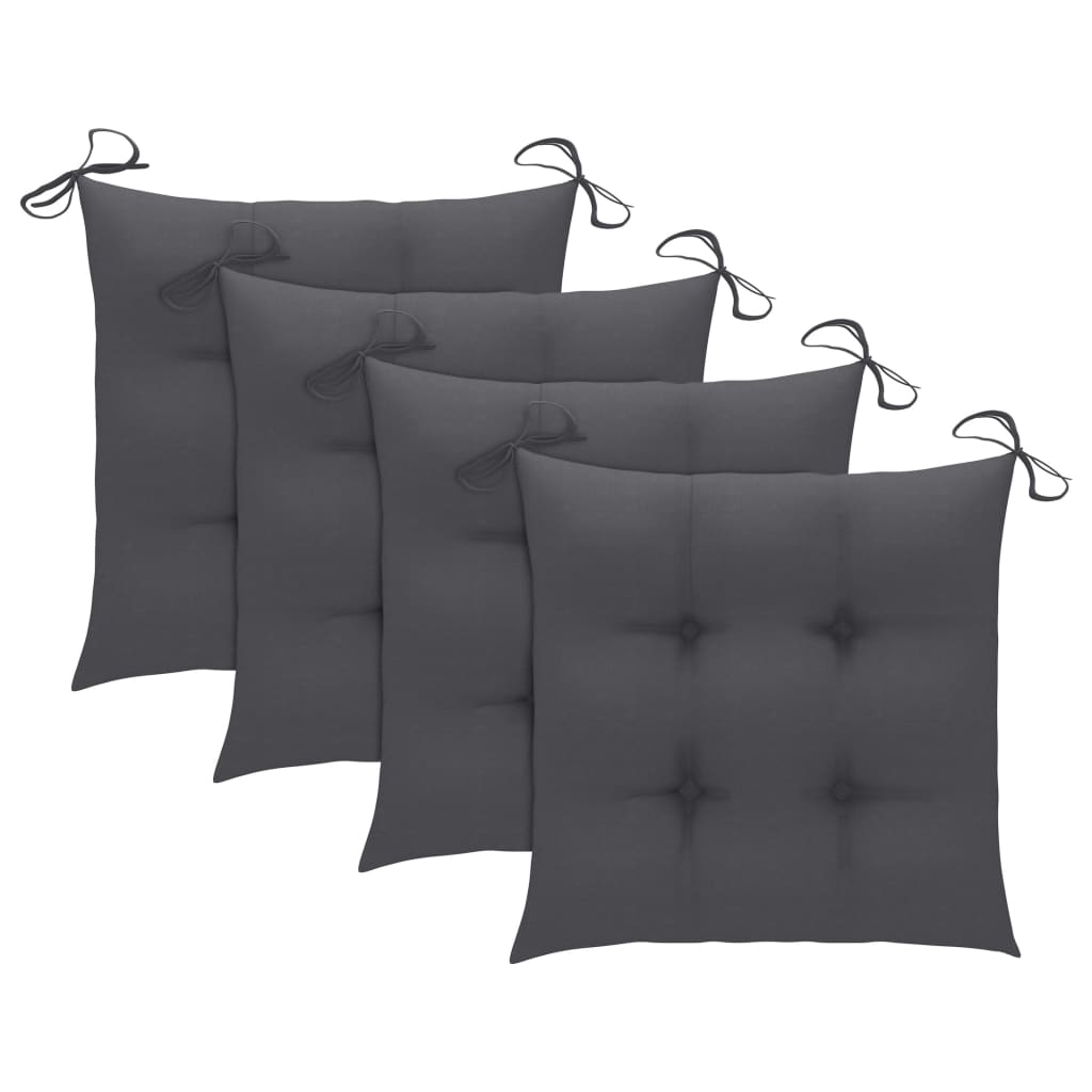 Chaises de jardin lot de 4 avec coussins anthracite Teck solide