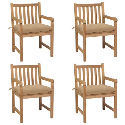 Chaises de jardin lot de 4 et coussins beige bois teck solide