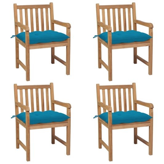 Chaises de jardin lot de 4 avec coussins bleu clair Teck solide