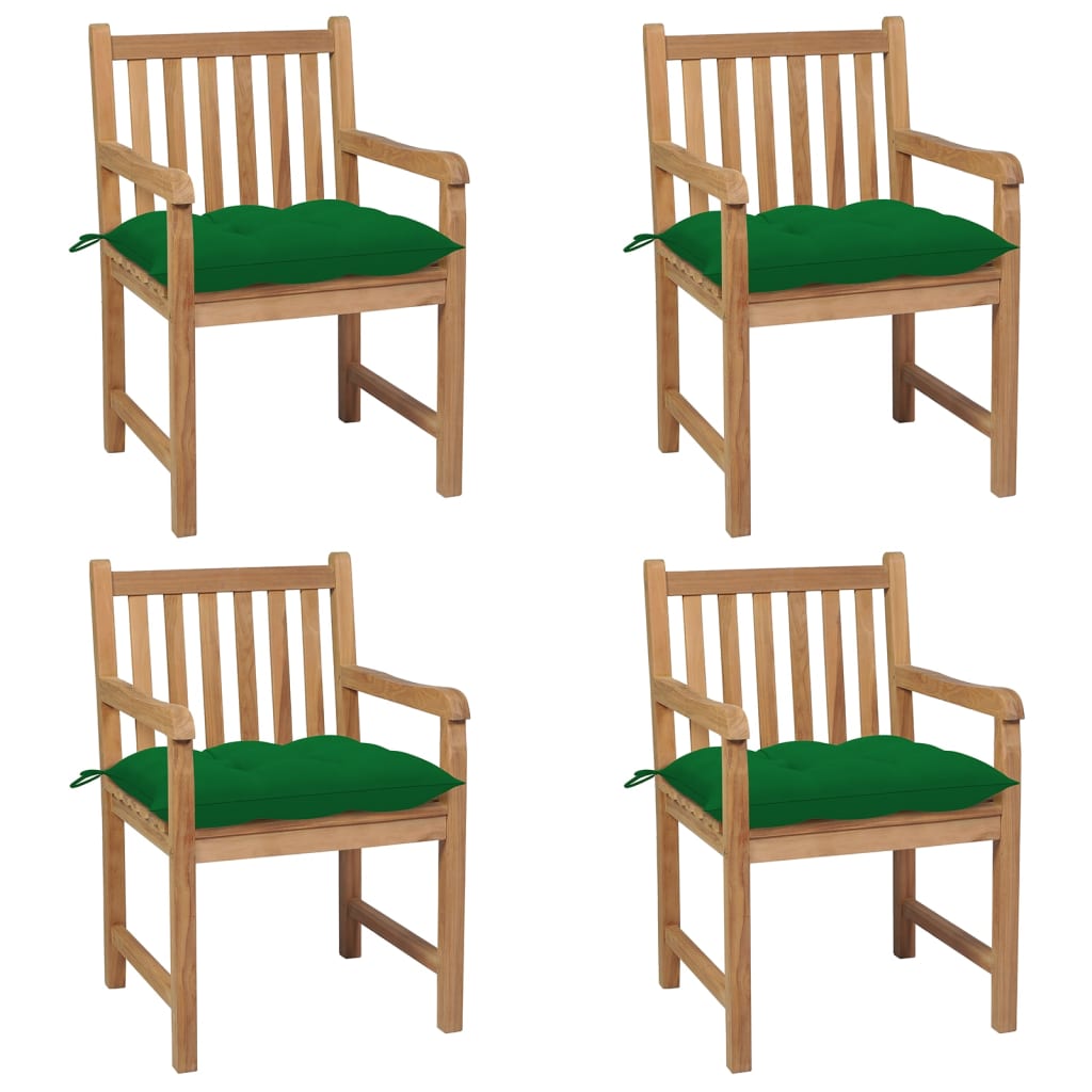 Chaises de jardin lot de 4 et coussins vert Bois de teck solide