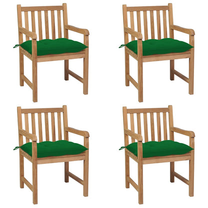 Chaises de jardin lot de 4 et coussins vert Bois de teck solide