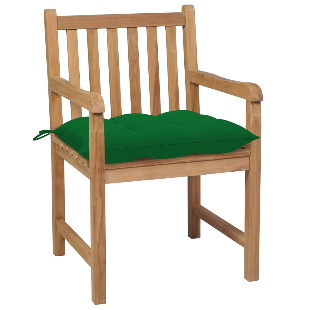 Chaises de jardin lot de 4 et coussins vert Bois de teck solide