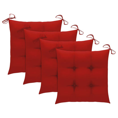 Chaises de jardin lot de 4 et coussins rouge bois teck solide