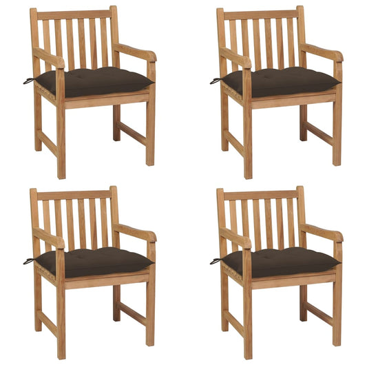 Chaises de jardin lot de 4 et coussins taupe bois teck solide