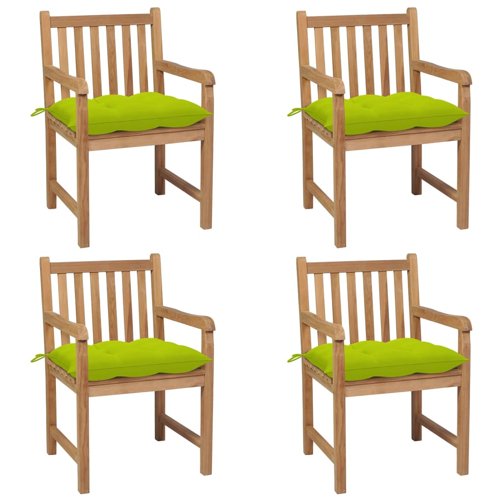 Chaises de jardin lot de 4 avec coussins vert vif Teck solide