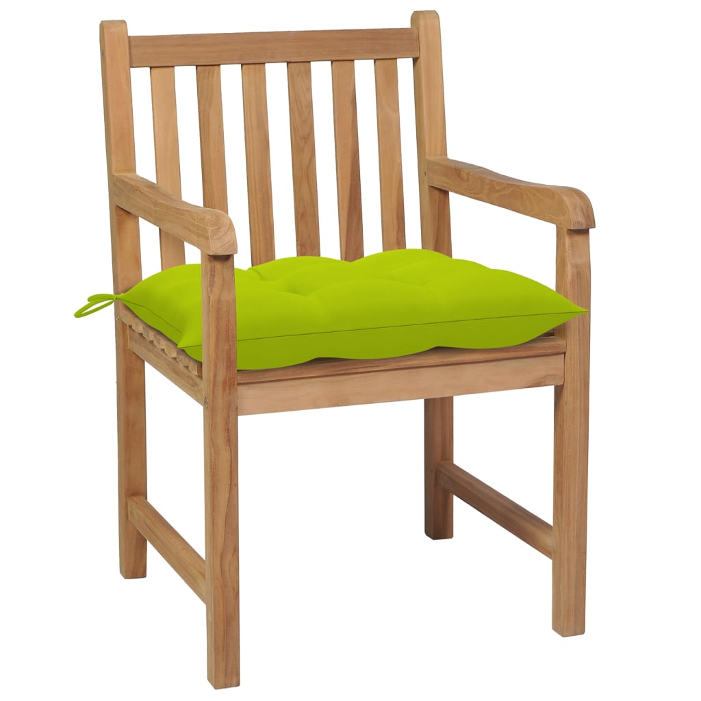 Chaises de jardin lot de 4 avec coussins vert vif Teck solide