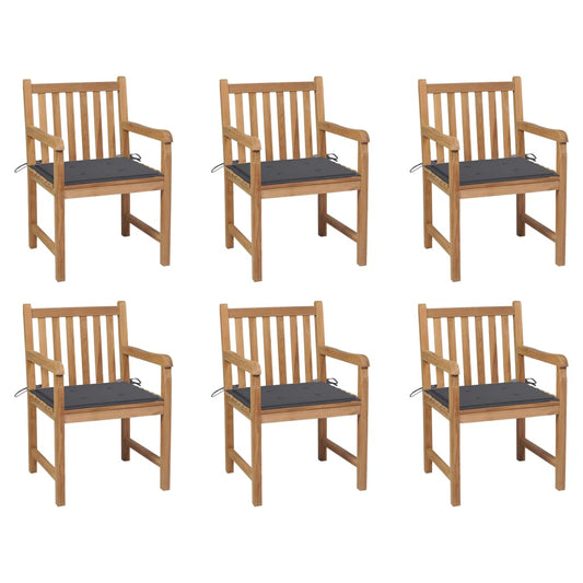 Chaises de jardin lot de 6 et coussins anthracite Bois de teck