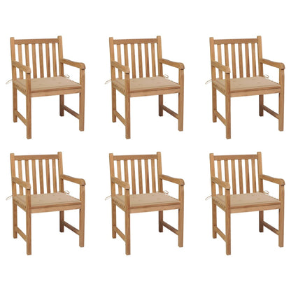 Chaises de jardin lot de 6 et coussins beige Bois teck massif