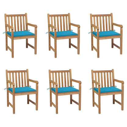 Chaises de jardin lot de 6 et coussins bleu Bois de teck massif