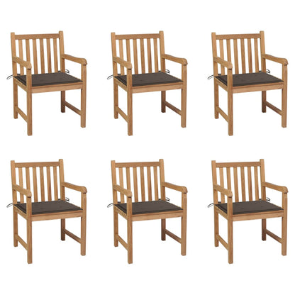 Chaises de jardin lot de 6 et coussins taupe Bois teck massif