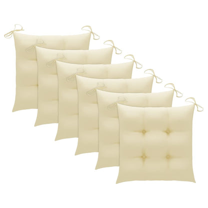 Chaises de jardin lot de 6 et coussins blanc crème Teck solide