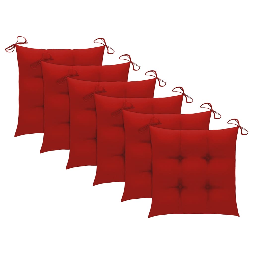 Chaises de jardin lot de 6 et coussins rouge bois teck solide