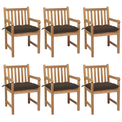 Chaises de jardin lot de 6 et coussins taupe bois teck solide