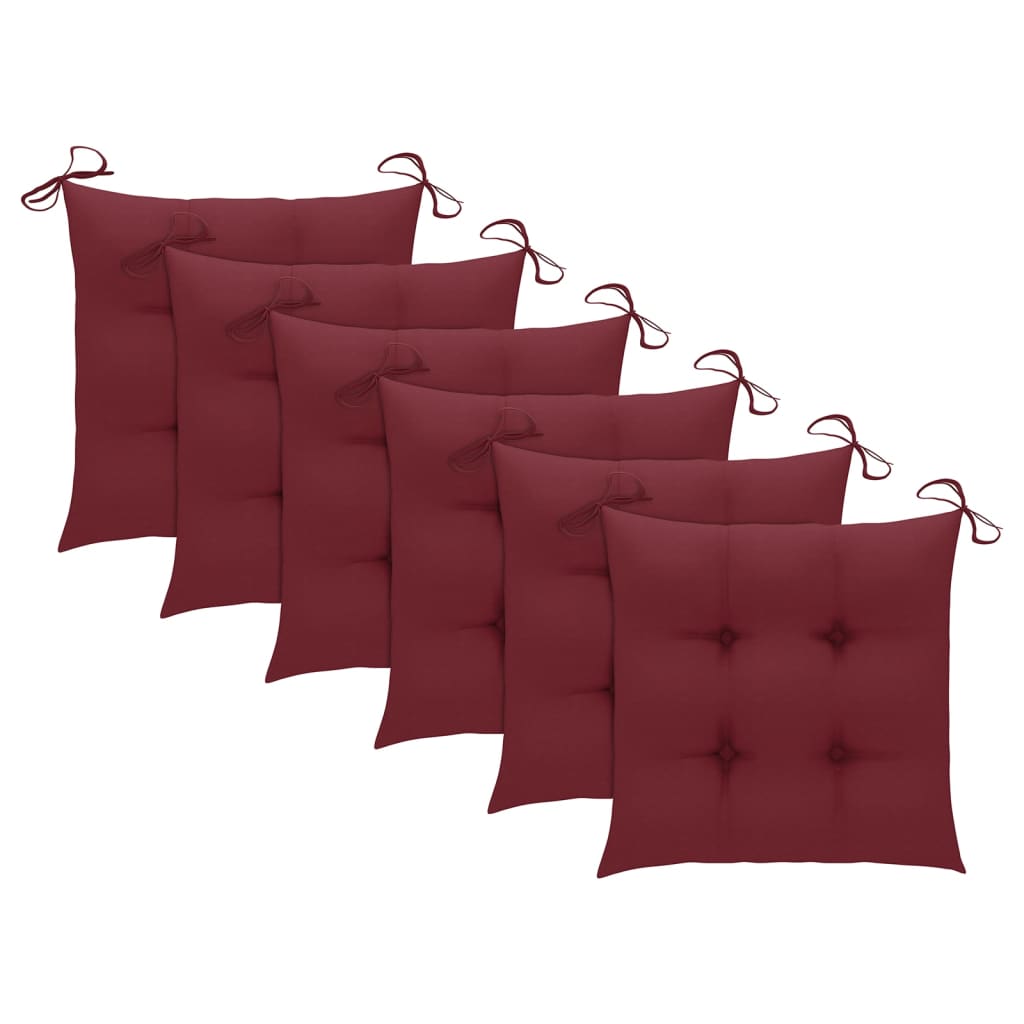 Chaises de jardin lot de 6 avec coussins bordeaux Teck solide