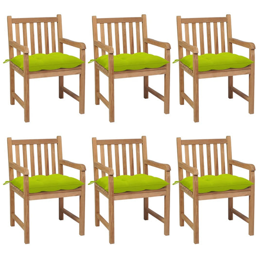 Chaises de jardin lot de 6 avec coussins vert vif Teck solide