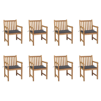 Chaises de jardin lot de 8 avec coussins anthracite Bois teck