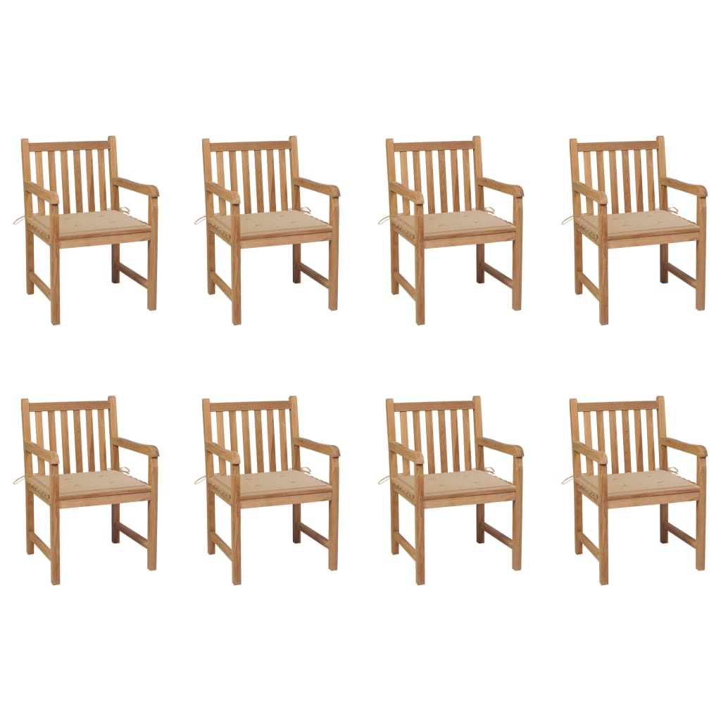 Chaises de jardin lot de 8 avec coussins beige Bois teck massif