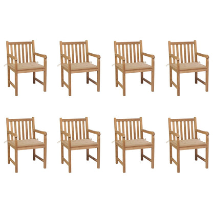 Chaises de jardin lot de 8 avec coussins beige Bois teck massif