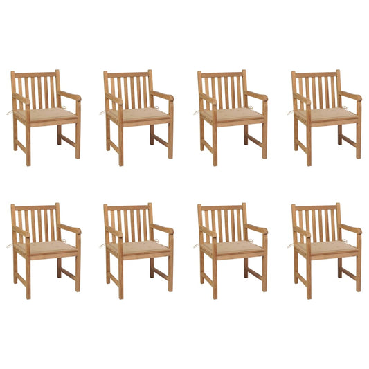 Chaises de jardin lot de 8 avec coussins beige Bois teck massif