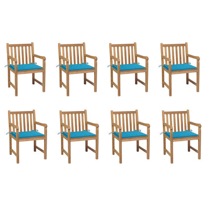 Chaises de jardin lot de 8 avec coussins bleu Bois teck massif