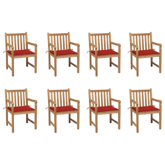 Chaises de jardin lot de 8 avec coussins rouge Bois teck massif