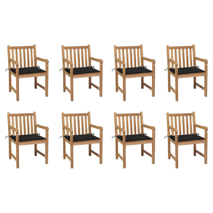 Chaises de jardin lot de 8 avec coussins noir Bois teck massif