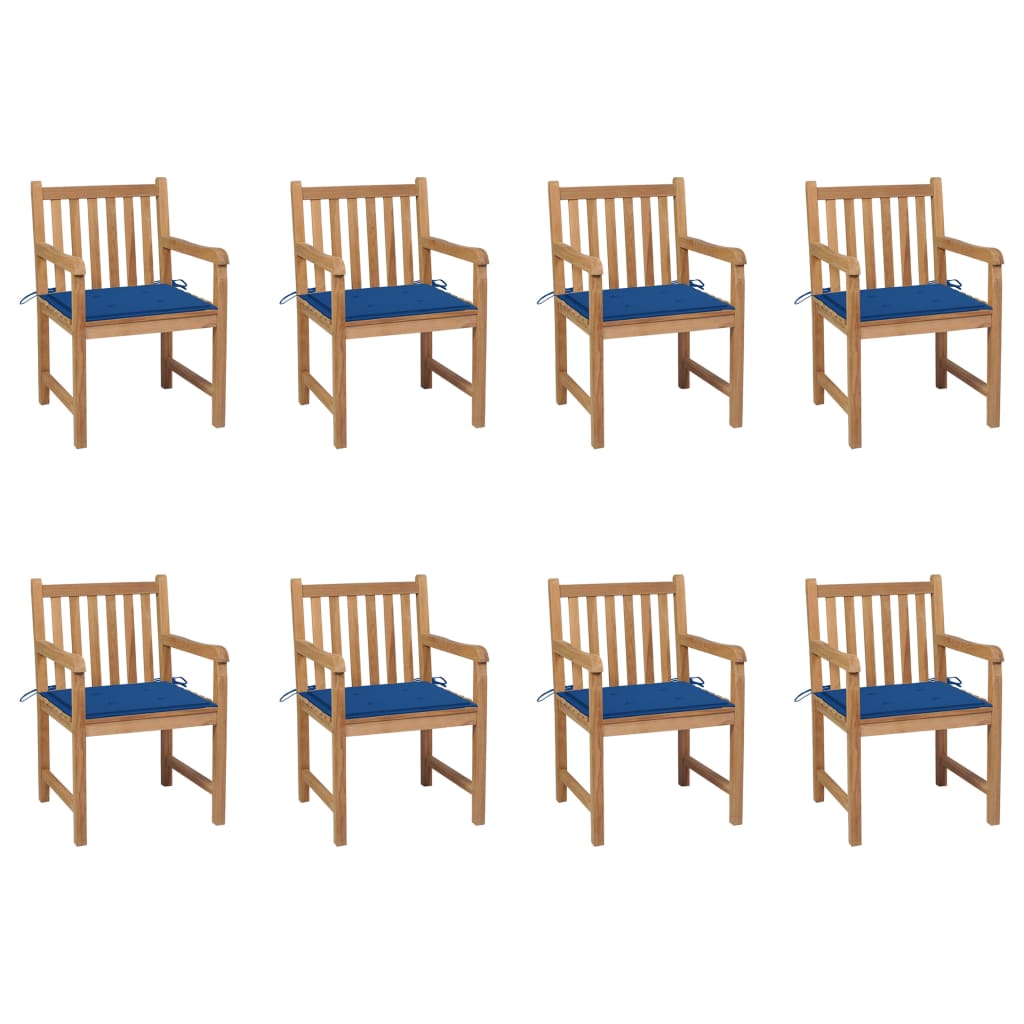 Chaises de jardin lot de 8 avec coussins bleu royal Bois teck