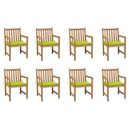 Chaises de jardin lot de 8 avec coussins vert vif Bois de teck