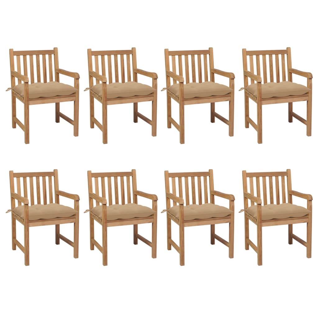 Chaises de jardin lot de 8 avec coussins beige Bois teck solide