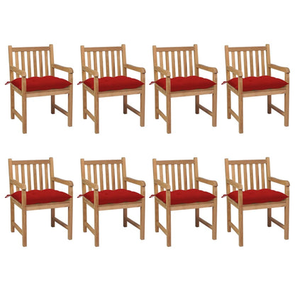 Chaises de jardin lot de 8 avec coussins rouge Bois teck solide