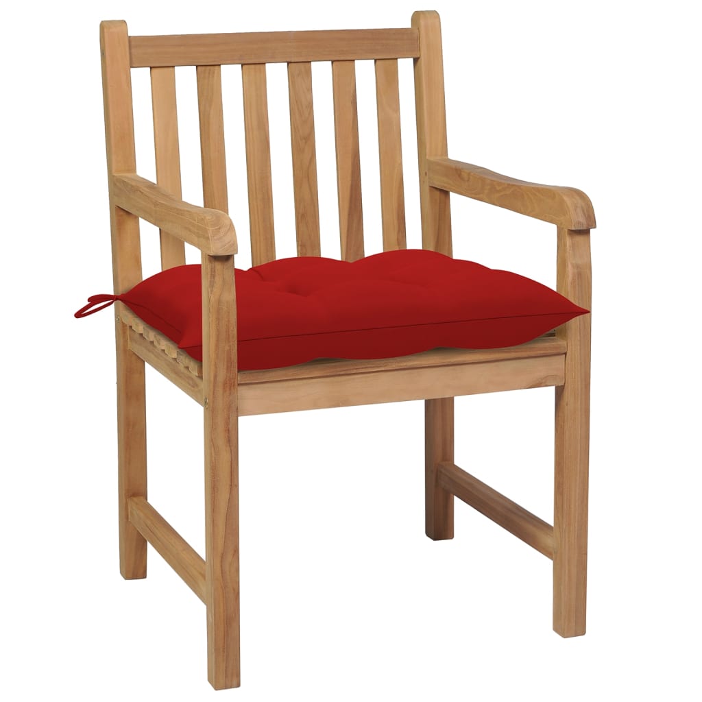 Chaises de jardin lot de 8 avec coussins rouge Bois teck solide