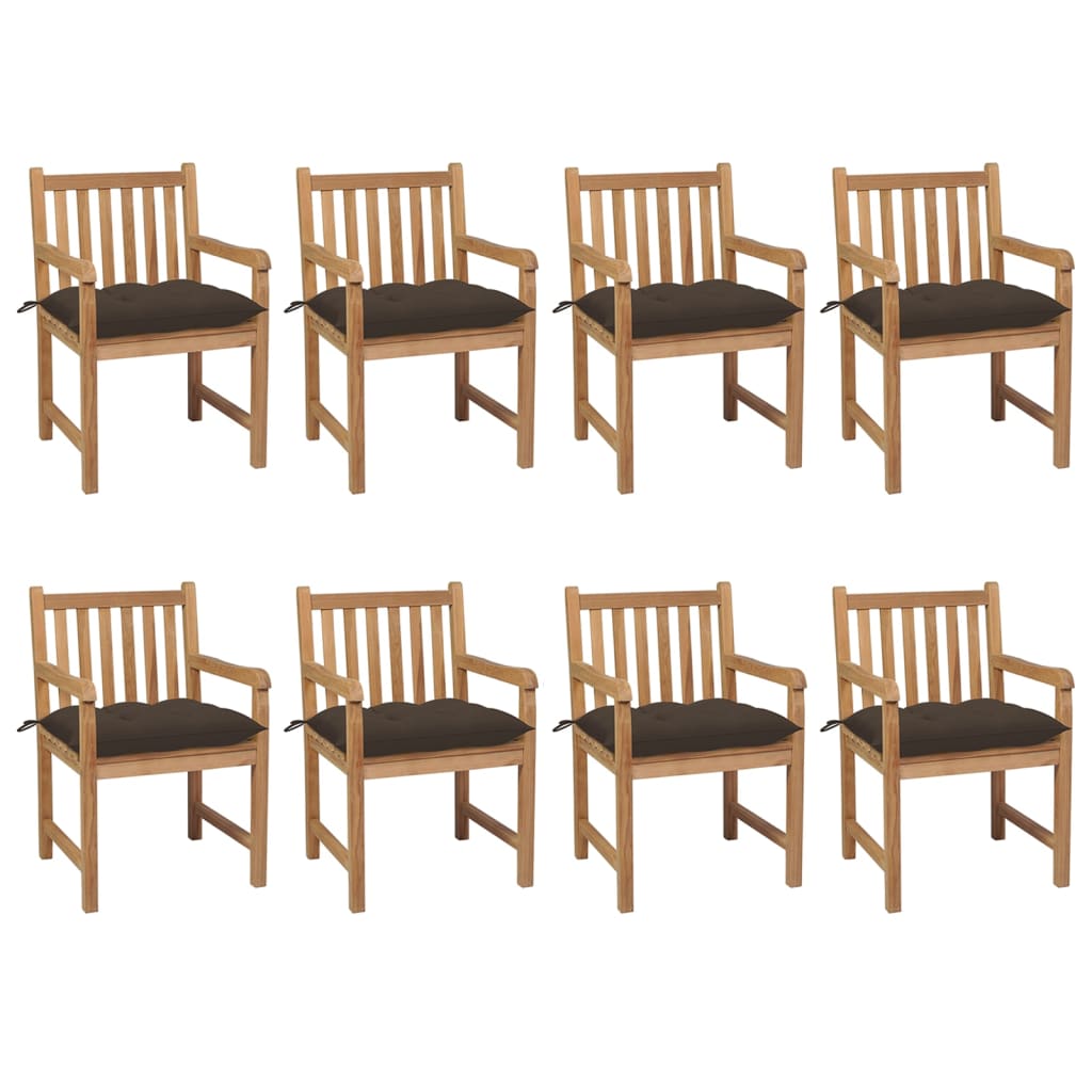 Chaises de jardin lot de 8 avec coussins taupe Bois teck solide