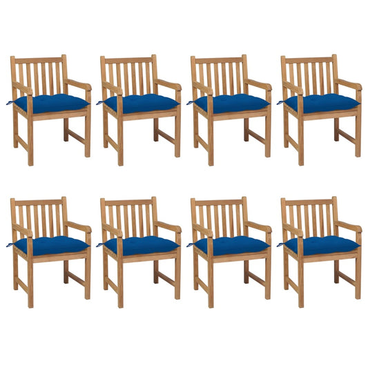 Chaises de jardin lot de 8 avec coussins bleu Bois teck solide