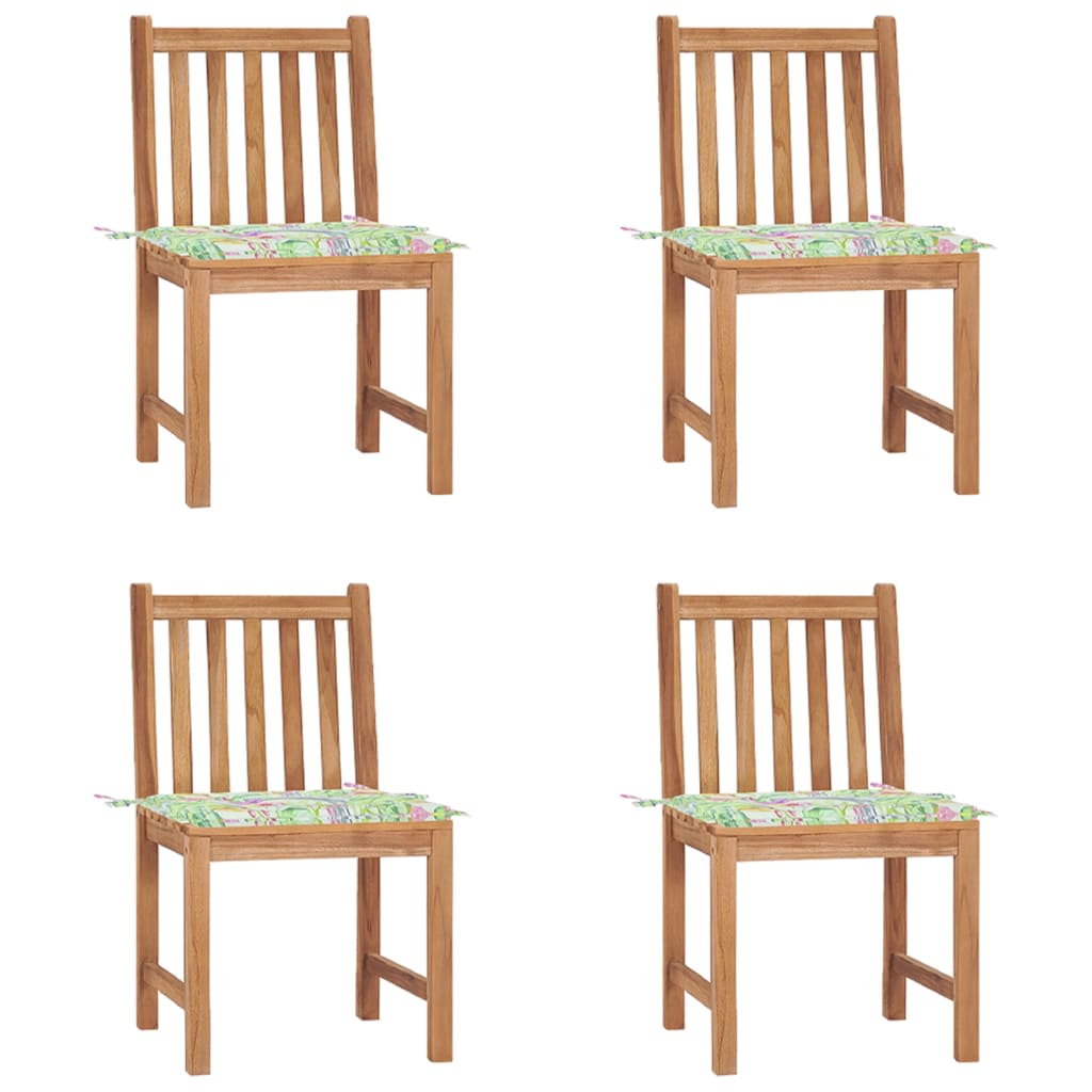 Chaises de jardin lot de 4 avec coussins Bois de teck massif