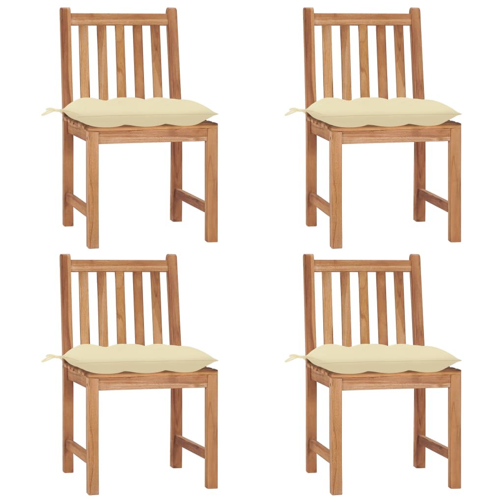 Chaises de jardin lot de 4 avec coussins Bois de teck massif