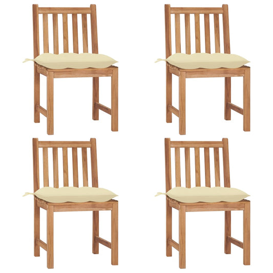 Chaises de jardin lot de 4 avec coussins Bois de teck massif