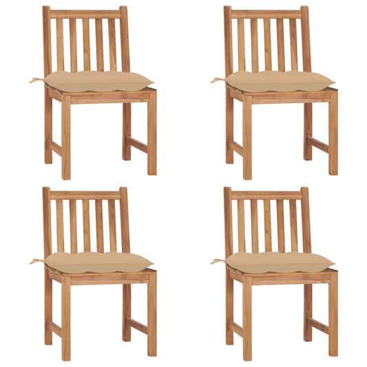 Chaises de jardin lot de 4 avec coussins Bois de teck massif