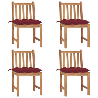 Chaises de jardin lot de 4 avec coussins Bois de teck massif