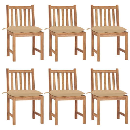 Chaises de jardin lot de 6 avec coussins Bois de teck massif